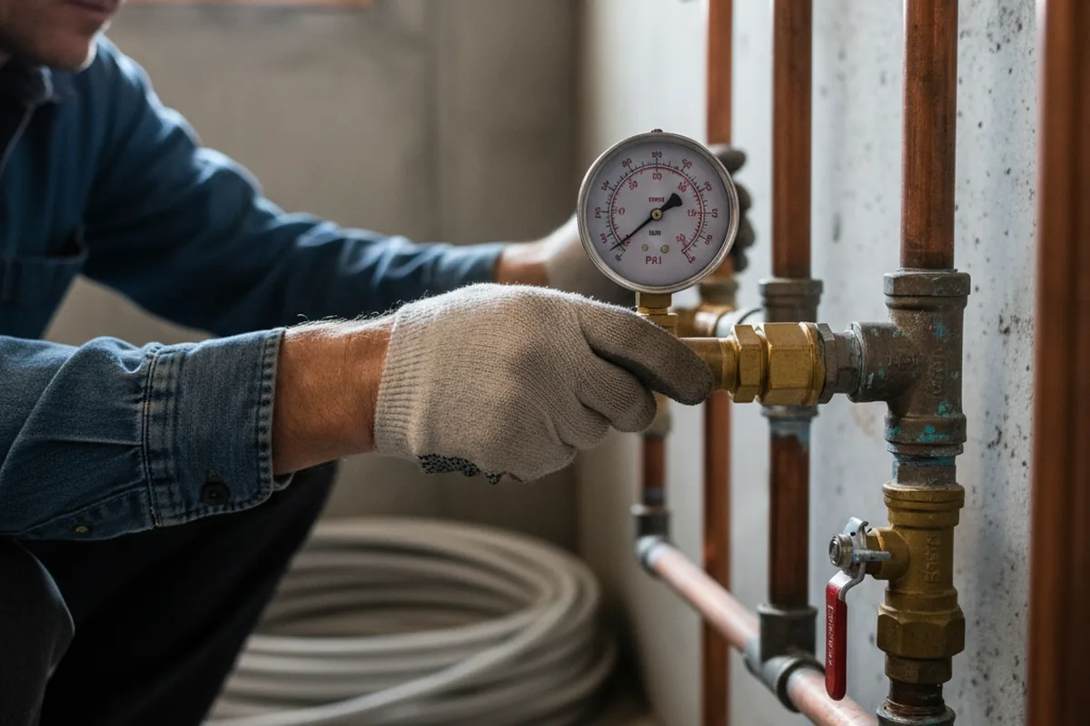 Pressure testing a repaired line during Water Line Repair in North